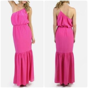 Halston Heritage Dress Womens 2 Pink One Shoulder Sleeveless Maxi Formal $495
